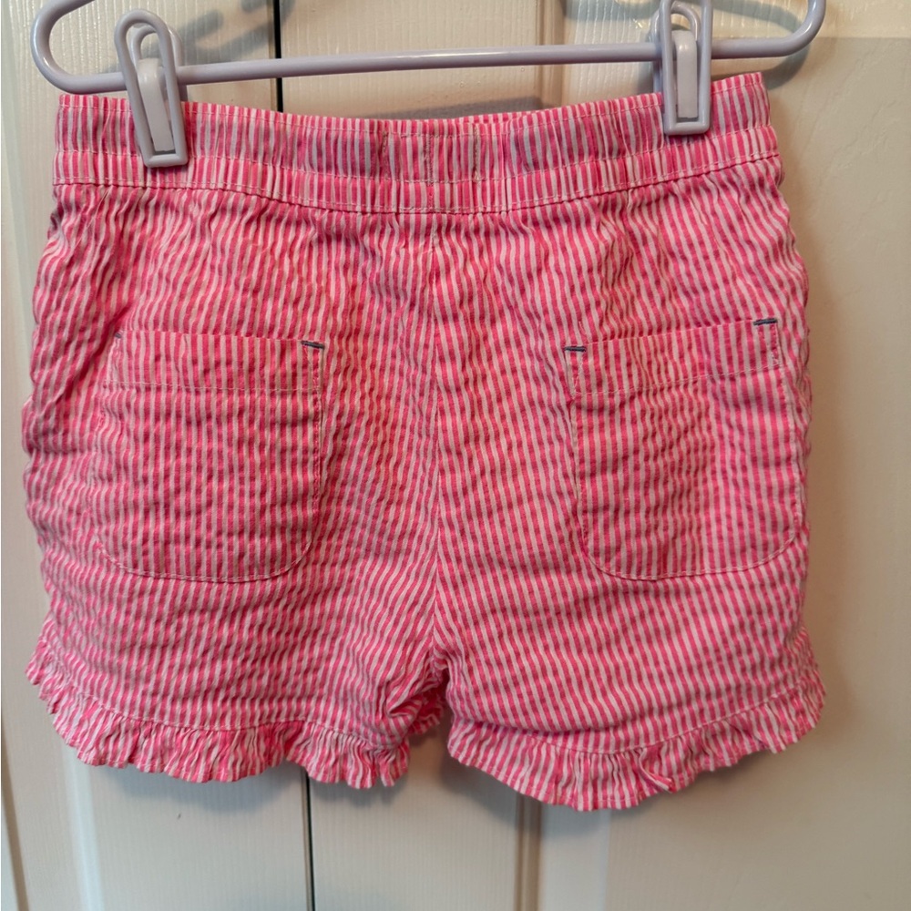 Boden Pink Striped Kids Shorts with Ruffle Trim - Picture 2 of 3